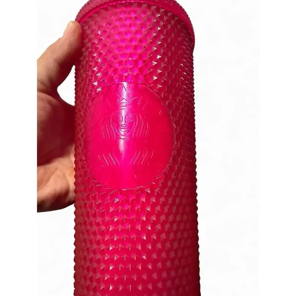 starbucks 2023 hot pink soft touch studded tumbler venti 24oz cold cup Brand New